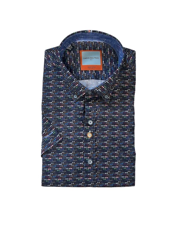 Losilla Short Sleeve Glasses Print Shirt Navy