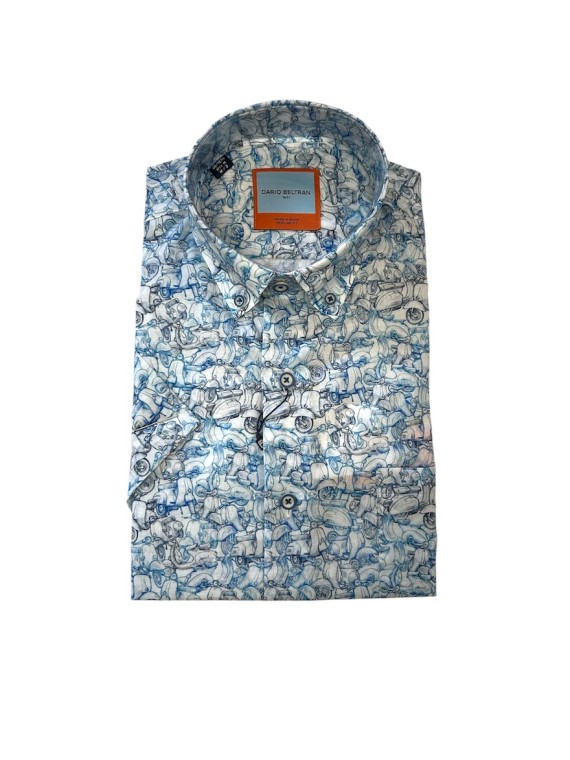 Losa Short Sleeve Scooter Print Shirt White/Sky