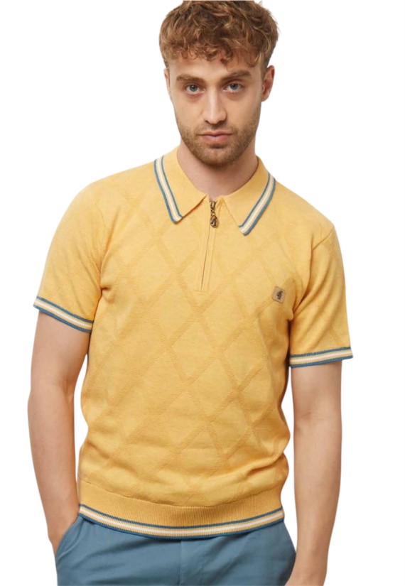 V54GM08 Moore Zip Knitted Polo Shirt Pineapple