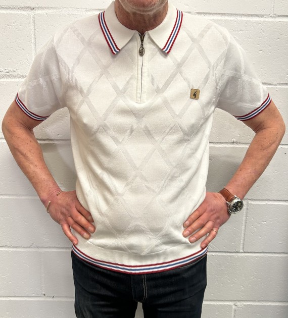 V54GM08 Moore Zip Knitted Polo Shirt White