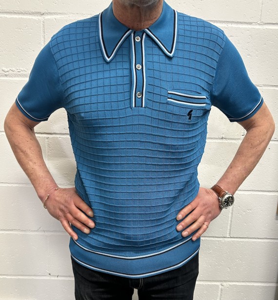 V54GM20 Dario Archive Knitted Polo Shirt Aqua