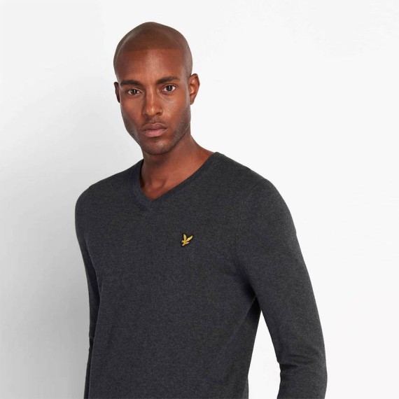 KN401VC Cotton Merino V Neck Jumper Charcoal/Marl-398