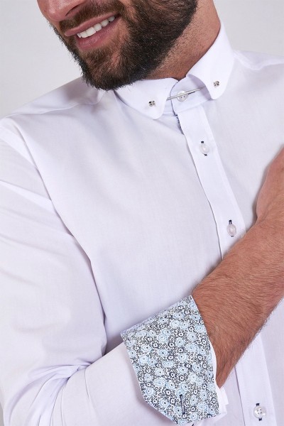 Marc Darcy Benson White Penny Collar Shirt With Collar Bar Shirts, from ...