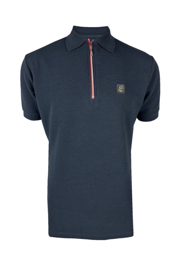 TR8985 Ottoman Rib Chrome-effect Zip Polo Navy