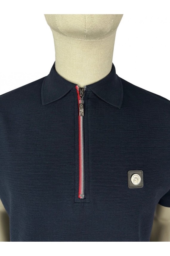 TR8985 Ottoman Rib Chrome-effect Zip Polo Navy