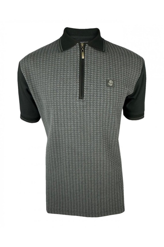 TR8973 Houndstooth Panel Polo Black