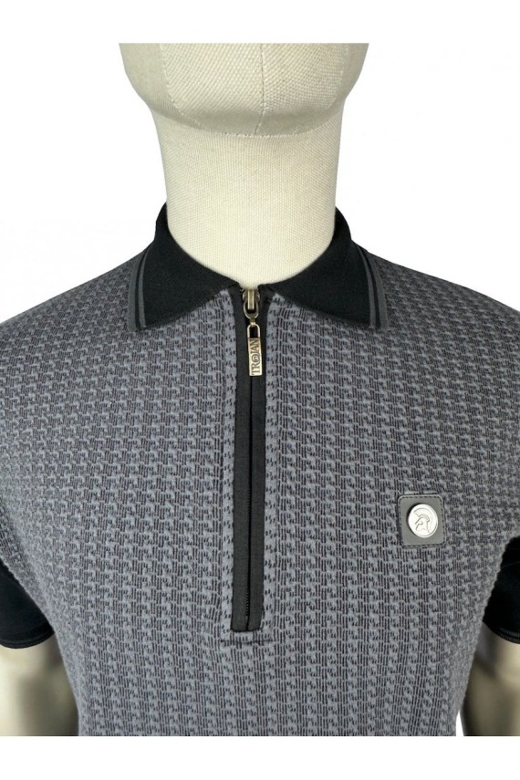 TR8973 Houndstooth Panel Polo Black