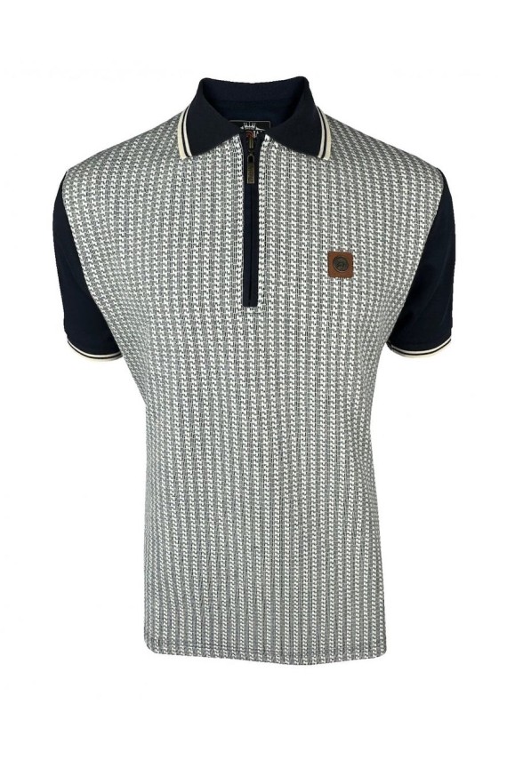 TR8973 Houndstooth Panel Polo Navy