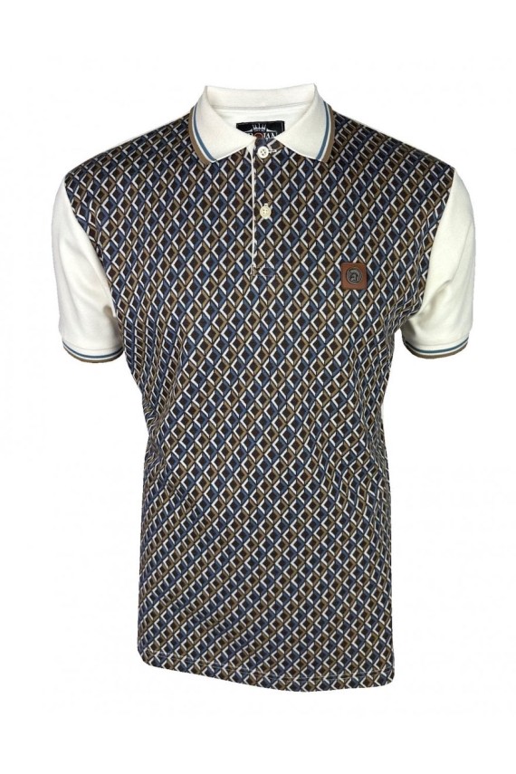 TR8978 Diamond Jacquard Panel Polo Ecru