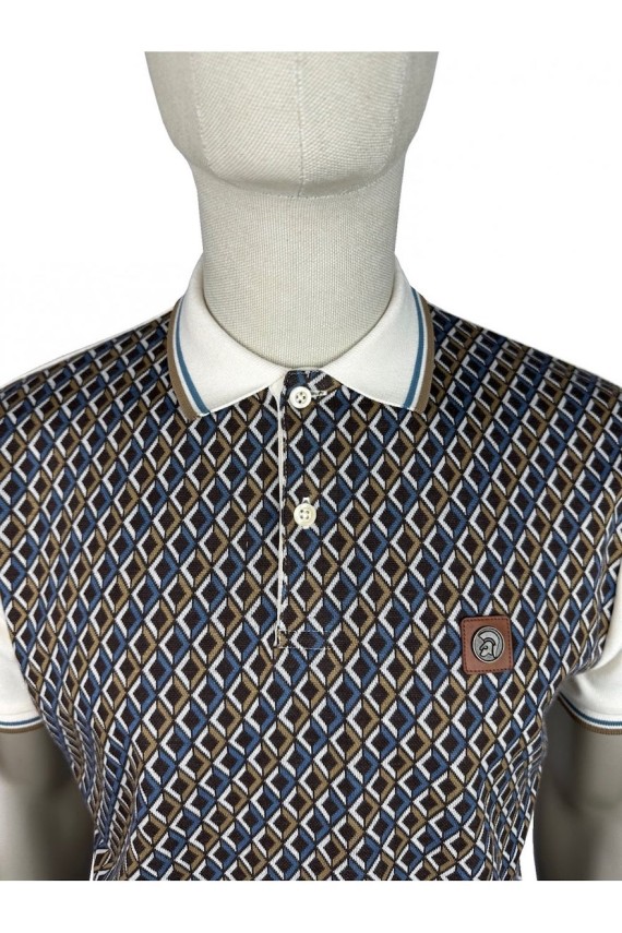 TR8978 Diamond Jacquard Panel Polo Ecru