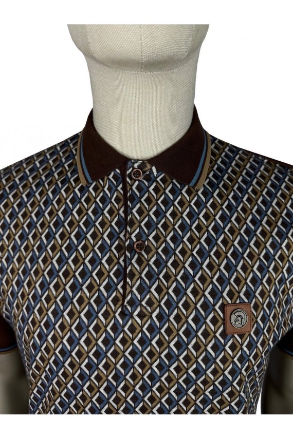 TR8978 Diamond Jacquard Panel Polo Chocolate