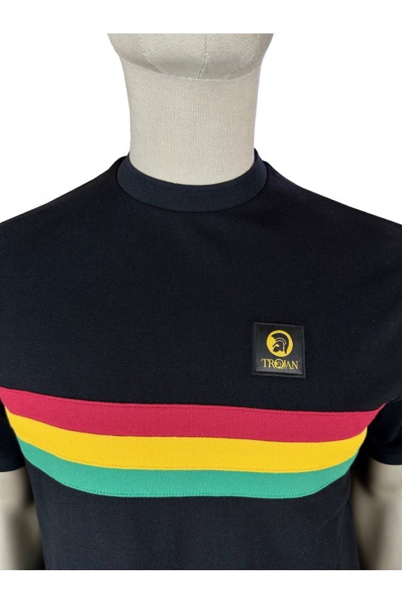 TR8994 Retro Stripe Pique T Shirt Black