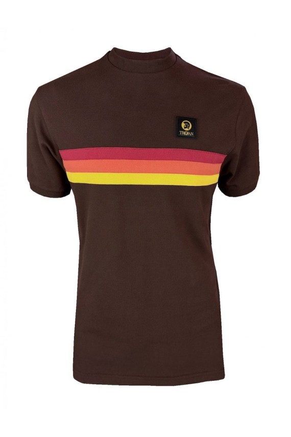 TR8994 Retro Stripe Pique T Shirt Chocolate