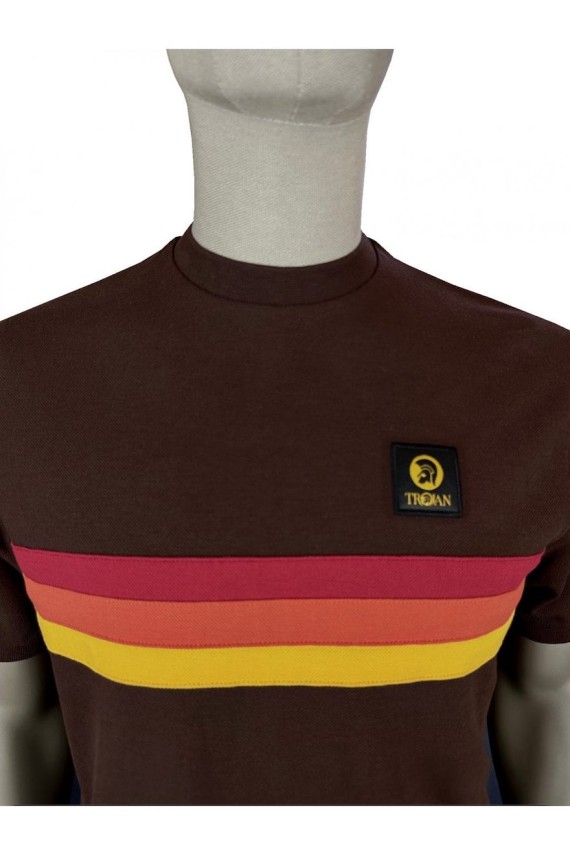 TR8994 Retro Stripe Pique T Shirt Chocolate